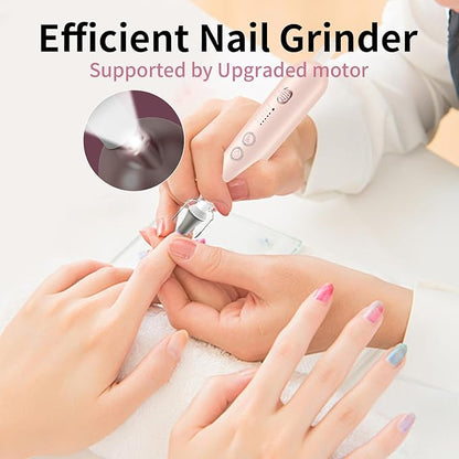 Professional Manicure Pedicure Kit, Cordless Electric Nail File Set, Rechargeable Pedicure Tools for feet, 5 Speeds Hand Foot Care Nail Drill for Thick Nail Toenail Cuticle Women Men Baby Pets-Rose