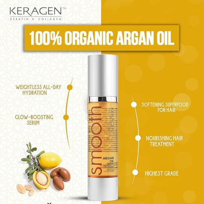 KERAGEN - Nourishing Hair Serum for Dry Damaged Hair - Argan Oil for Hair Treatment - Brilliant Shine, Heat Protection with Paraben, Phthalate and Sulfate Free Formula (1.7 Oz)