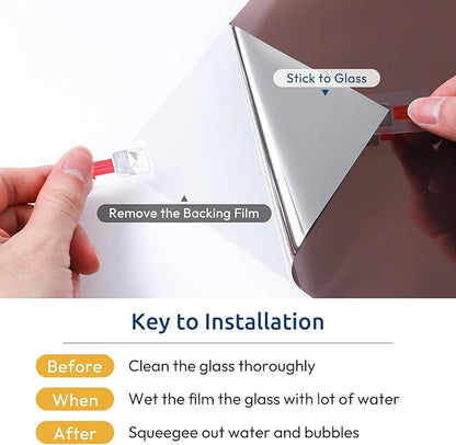 rabbitgoo Window Privacy Film One Way Window Tint for Home, Removable Reflective Heat Sun Blocking Anti UV Glass Door Covering, Mirror Tinting Film House Office, 17.5 in X 6.5 Feet, Brown Silver