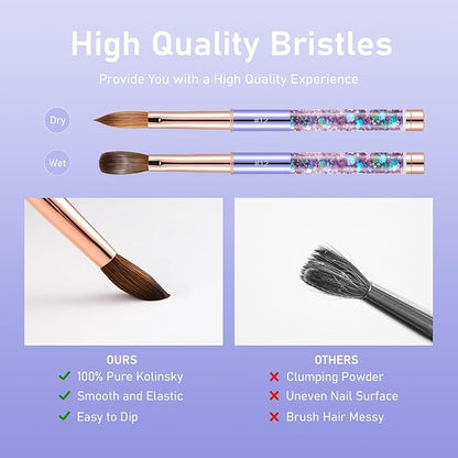 Acrylic Nail Brush Size #10, KEMEISI 100% Pure Kolinsky Nail Art Brushes Sturdy Handle Oval Shaped Acrylic Powder Nail Design Tools for Professional Manicure DIY Home Salon (Purple)