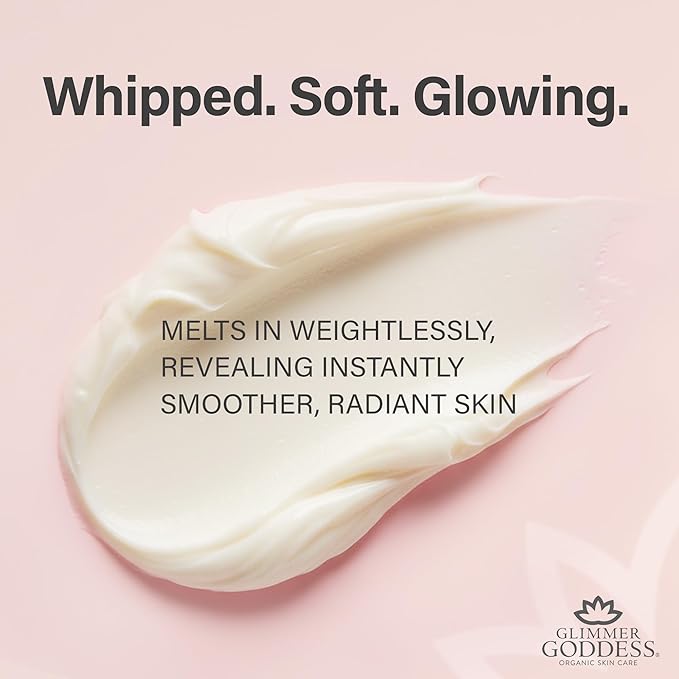 Glimmer Goddess Organic Whipped Body Butter for Women - Moisturizer Cream with Shea & Cocoa Butter, Almonds & Coconut Oil - Citrus Basil, 8oz