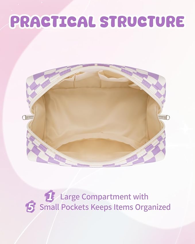 Narwey Birthday Gifts for Women Teen Girls Kids Personalized Initial Makeup Bag Monogram Preppy Cosmetic Bag Trendy Stuff 6 8 10 11 12 13 14 16 18 Years Old Travel Toiletry Bag (Purple Letter T)