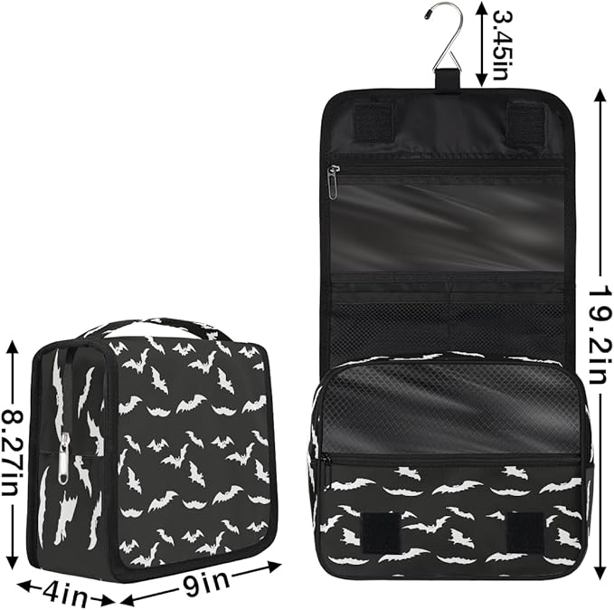 Travel Toiletry Bag for Women & Men Black Bat Modern Hanging Cosmetic Organizer Portable Waterproof Makeup Case Make Up Bag with Compartments Travel Essentials for Bathroom Shower