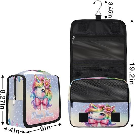 Travel Toiletry Bag for Women & Men Unicorn Flower Animal Colorful Hanging Cosmetic Organizer Portable Waterproof Makeup Case Make Up Bag with Compartments Travel Essentials for Bathroom Shower