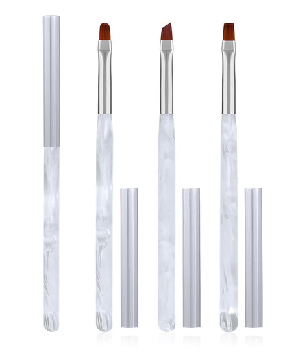 3PCS Nail Polish Clean Up Brush, Round&Falt&Angled Acetone Resistant Nail Brush for OPI Nail Polish Remover, Fingernail Cleaning Brushes at Home Nail Art and Designs(Calligraphy White)