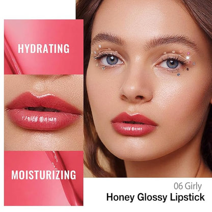 evpct Girly Pink Honey Lipstick Tinted Lip Balm, Sheer Hydrating Shine Tinted Lipstick for Women, Moisturizing Lip Color, Nourishing Tinted Lip Balm Plumper Gloss Stain, Glossy Shiny Finish, 06 Girly