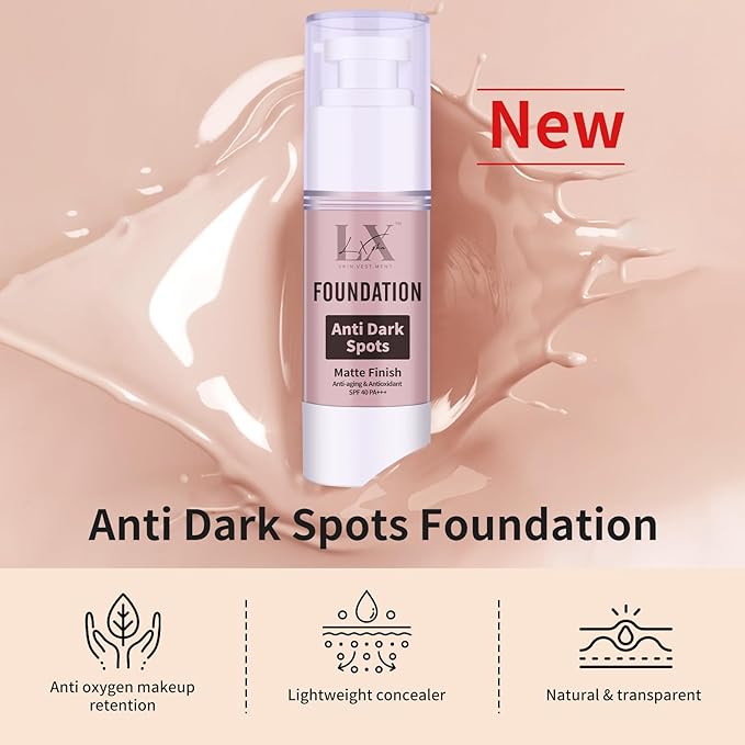 Anti-Dark Spot Liquid Foundation - Collagen Serum Foundation Infused with 2% Niacinamide, High Coverage For A Smooth & Satin Finish, 408 Deep