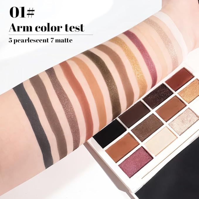 evpct 12 Colors Matte Shimmer Pressed Eye Shadow Palette Makeup for Women,Matte Beige Apricot Neutral Nude Brown Cocoa Black, Shimmer Plum Purple Bronze Gold Light Champagne, Eyeshadow Contour Palette