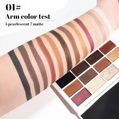 evpct 12 Colors Matte Shimmer Pressed Eye Shadow Palette Makeup for Women,Matte Beige Apricot Neutral Nude Brown Cocoa Black, Shimmer Plum Purple Bronze Gold Light Champagne, Eyeshadow Contour Palette