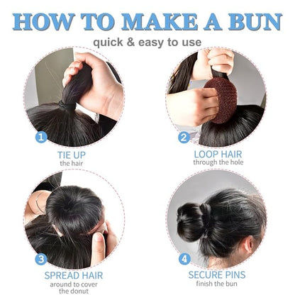TsMADDTs Donut Hair Bun Maker, 3PCS Dark Brown Ring Style Bun Maker with 20PCS U Shaped Hair Pins for Women Dance