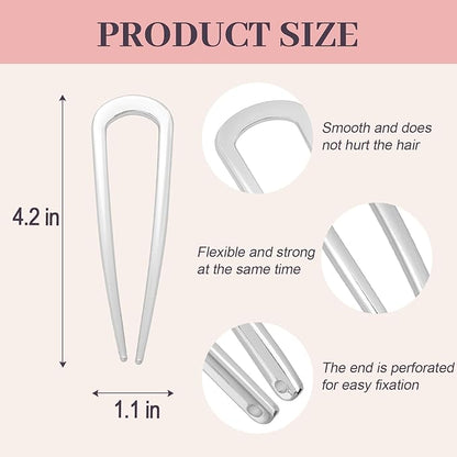 2PCS 4.2Inch French Hair Pins U-Shaped Pins for Women and Girls Fashion Metal Hair Pin French Twist Hair Pins for Buns, Updos,Stylish and Functional(set1-rabbit-silver)