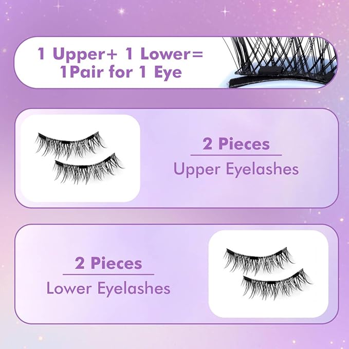 Huunyfit Magnetic Lashes, Magnetic Eyelashes with Applicator, Magnetic Eyelashes Natural Look,Reusable Magnet Lashes No Glue Needed Soft Lashes Kit for Women(Natural+Fuller)