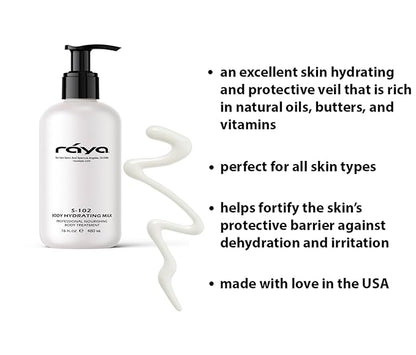 Raya Body Hydrating Milk 16 oz (S-102) | Hydrating, Moisturizing, and Restorative Body Lotion | Rich in Natural Oils, Butters, and Vitamins | Calms and Softens