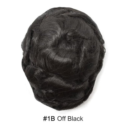 Toupee for Men French Lace Center Human Hair Replacement Systems Transparent Lace Center Hair Piece Mens Toupee Hair Units for Man V-Looped Front Male Hair Prosthesis 7"X10" 1B# OFF BLACK