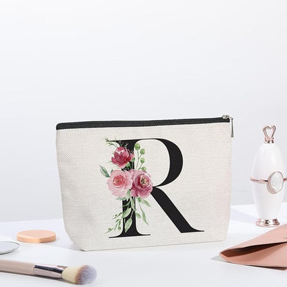 Initial Makeup Bag, Personalized Gifts for Women, Bridesmaid Gifts, Birthday Gifts for Women Mom, Gifts for Best Friend, Bride Bridesmaid Cosmetic bag (Letter R)