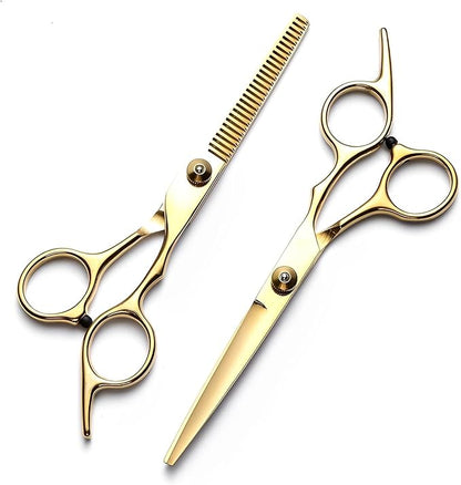 Hair Cutting Scissors Kit 11PCS, Professional Haircut Scissors with Japanese Stainless Steel Shears, Thinning Shears, Haircut Accessories in Leather Case for Salon/Home (Gold)