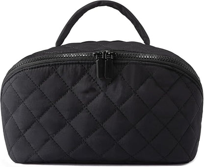 Makeup Bag for Woman, Festivalment Makeup Bag, Wide Open Lay-Flat Water-Resistant Cosmetic Case, Puffy Padded Organizer for Toiletries & Brushes Large Capacity with Compartments (Black)