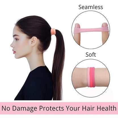 LuSeren 120 Pcs Pink Hair Ties for Women, No Damage Soft Seamless Nylon Hair Elastics for Thick Hair, Ponytail Holders, 3 Gradient Pink Hair Accessories