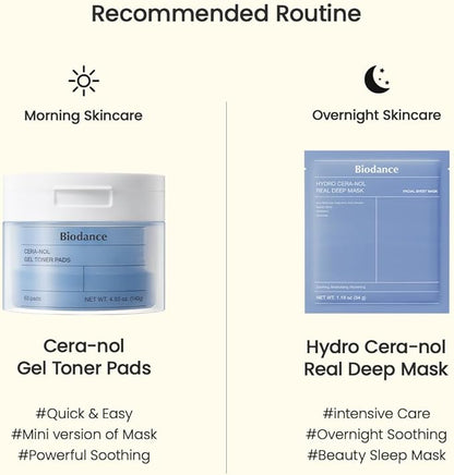 Biodance Cera-NOL Gel Toner Pads, Hydrating & Soothing for Sensitive Skin, Redness Reducing, Gentle Exfoliating Toner Pads, Korean Skincareㅣ4.93 fl.oz.(140g)*60Pads