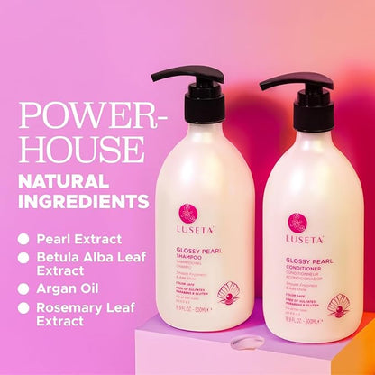 Luseta Glossy Pearl Shampoo and Conditioner Set Smooth & Moisturize, Fight Frizziness and Add Shine,Hydrating for Damaged Hair, Detangle,Nourish Strands,Paraben Free, Sulfate Free,16.9oz