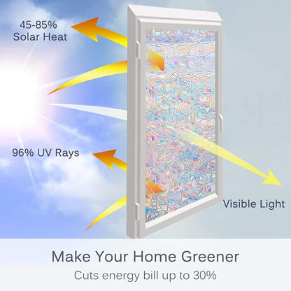 Volcanics Window Privacy Film with Installation Tools, Static Window Clings Vinyl 3D Decals Stickers Rainbow Window Film for Glass Door Home Heat Control Anti UV 29.5 x 157.4 Inches