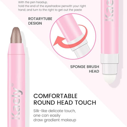 Kaely 2in1 Cream Eye Shadow Brightener Sticks for Eyes, Pencil Eyeshadow Applicator Stick Waterproof Pigmented, Eye Shadow Palette Highlighter Makeup, sombras para ojos, 19 Taupe Shimmer