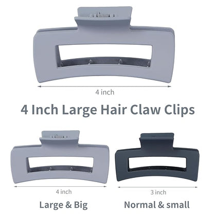 12 Pcs Large Hair Clips for Women, 4.2 Inch Square Claw Clips, Colorful Hair Claw Clips for Thick and Thin Hair, Bulk Hair Accessories for Women and Girls - Grey