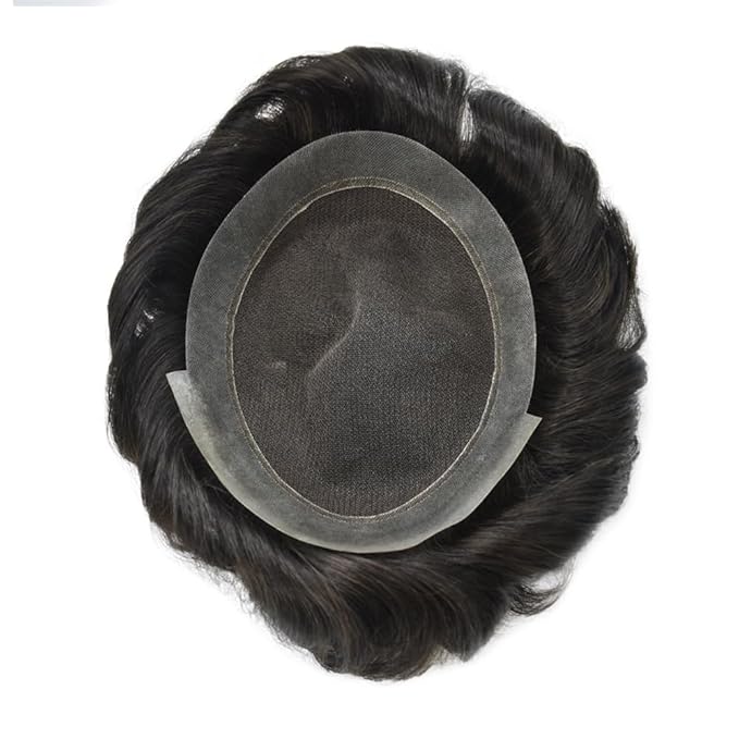 FACE MIRACLE Hair System for Men French Lace Mens Toupee Human Hair Replacement System Lace with PU Toupee for Men Male Hair Piece Wigs 8"X10" 1# JET BLACK