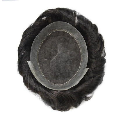 FACE MIRACLE Hair System for Men French Lace Mens Toupee Human Hair Replacement System Lace with PU Toupee for Men Male Hair Piece Wigs 8"X10" 1# JET BLACK