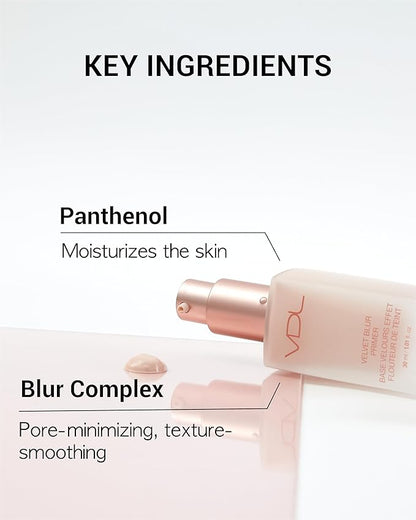 VDL Velvet Blur Makeup Primer (Matte Finish, 1.01fl oz) - Korean Makeup Base for Perfect, Flawless, Smooth Skin. Oil Control, Makeup Enhancer for All-Day Long Wear.