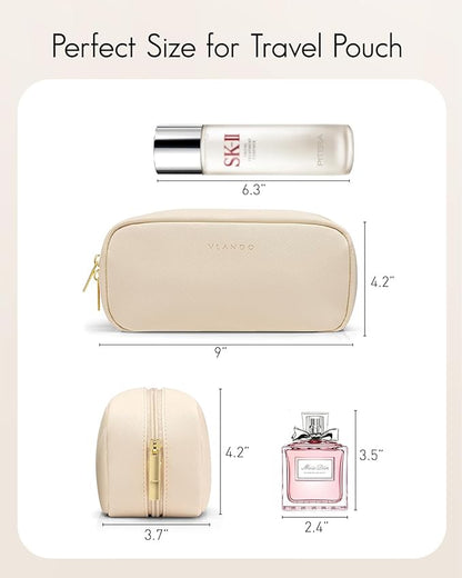 Vlando Small Makeup Bag,Makeup Pouch,Travel Makeup Organizer Bag Valentines Gifts for Women Purse Travel Accessories Toiletry Bag Skincare Bag-White