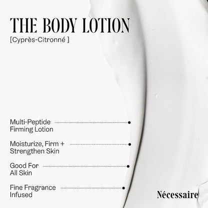 Nécessaire The Body Lotion Cyprès-Citronné – Multi-Peptide Body Moisturizer for Women + Men – Non-Comedogenic Body Lotion with Niacinamide – 450ml/15.2 fl oz