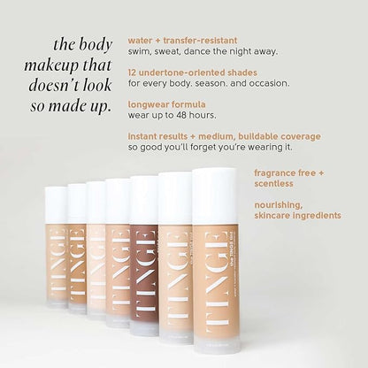 Tinge Tint Body Makeup, Water and Transfer Resistant Up to 48 Hours, Buildable Medium Coverage Body Foundation or Bronzer with Amino Acids, Tattoo Cover Up Makeup, 3.38 FL Oz - Medium Warm