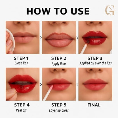 Peel Off Lip Liner Stain Set, 3 Colors Long Lasting Matte Lip Tattoo, Highly Pigmented Color Lip Makeup, Waterproof, Transfer-proof Lipstain for Women