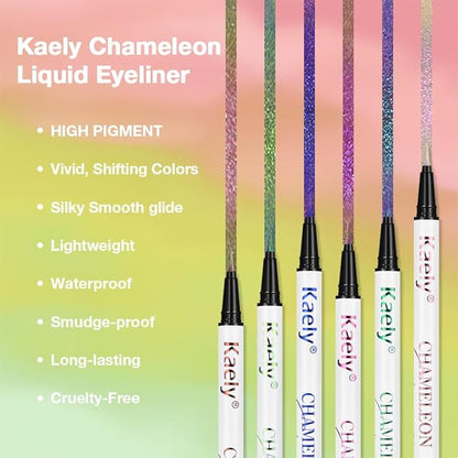evpct Chameleon Duo Chrome Liquid Eyeliner, Iridescent Pink Glitter Metallic Shimmer Liquid Eyeliner, Multichrome Color Shift, Long Lasting Waterproof Eye Liner Eyeshadow Pencil Face Glitter Makeup
