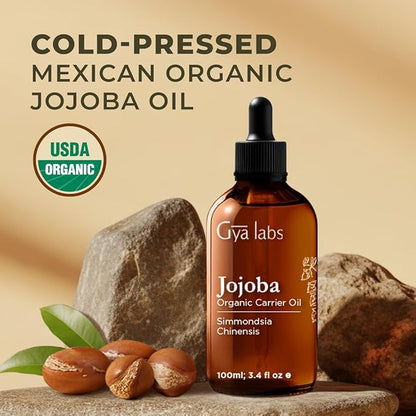 Gya Labs Jojoba Carrier Oil - 3.4 Fl Oz - for Hair, Skin, Face, Scalp & Body Massage
