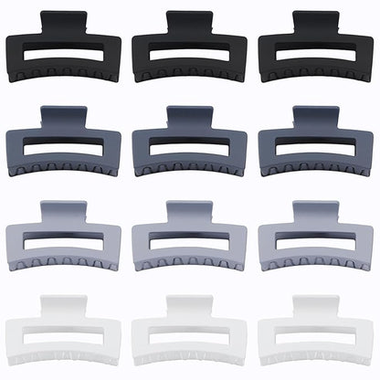 12 Pcs Medium Hair Clips for Women, 3.5 Inch Square Claw Clips, Colorful Hair Claw Clips for Thick and Thin Hair, Bulk Hair Accessories for Women and Girls- Grey