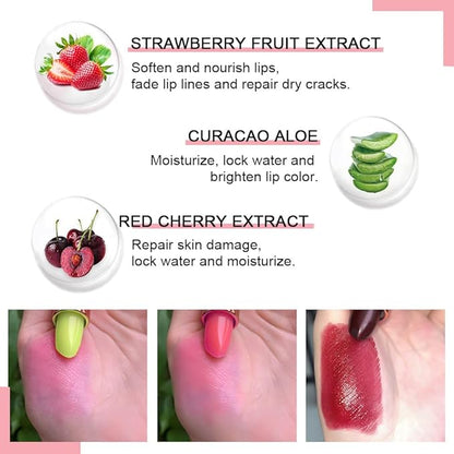 evpct 3Pcs Magic Color Changing Lipstick Long Lasting Waterproof 24 Hours Original for Women, Aloe Vera Strawberry Black Red Cherry PH Mood Permanent Color Changing Lipstick Lip Balm, labial magico