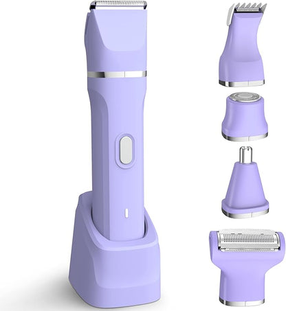 KINGTEE 5-in-1 Electric Bikini Trimmer for Women – IPX7 Waterproof Shaver, Cordless Body & Facial Razors for Women, Ceramic Blades, USB-C Rechargeable, Painless Hair Removal Kit (Purple)
