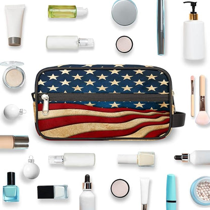 4Th Of July Usa Flag Travel Toiletry Bag for Women Men Lightweight Cosmetic Makeup Bag Organizer Waterproof Shaving Bag Dopp Kit with Large Capacity for Toiletries and Shaving Accessories