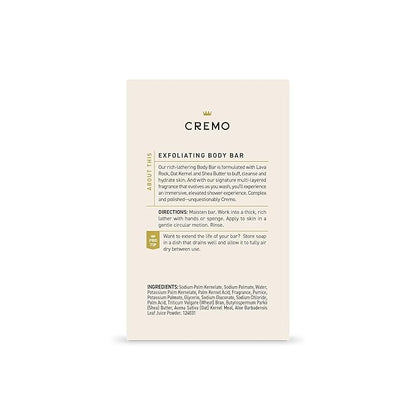 Cremo Exfoliating Body Bar for Men, Italian Bergamot Scent, Multi-Layered Fragrance That Buffs, Cleanses and Hydrates Skin, 5oz