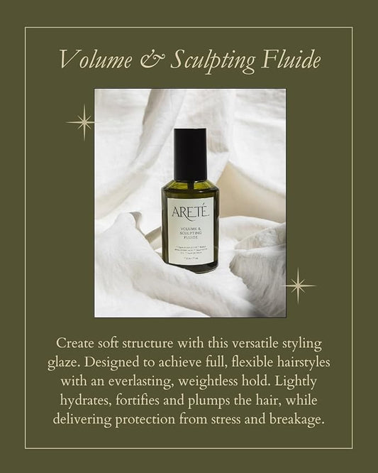 ARETÉ Volume & Sculpting Fluide, Glaze Hair Gloss, Curl Cream + Hair Volumizer with Organic Aloe, Hyaluronic Acid, Quinoa & Olive Oil for Flexible Hold & Frizz Control, Made in USA, 3.9oz