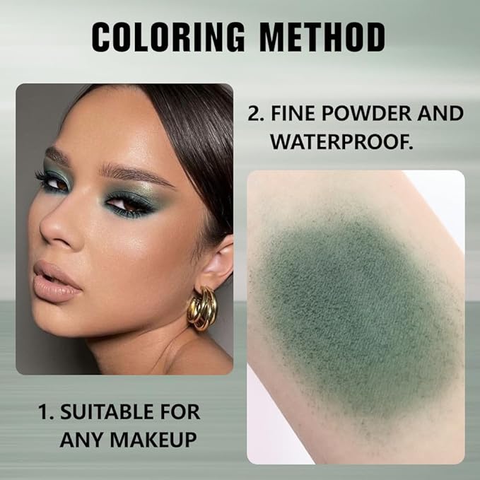 Kaely Pressed Single Eyeshadow Makeup, Forest Green Matte Highly Pigmented Monochrome Eye Shadow Palette, Waterproof Neutral Powder Mini Eyeshadow, sombras para ojos, Lightweight Blendable, 16