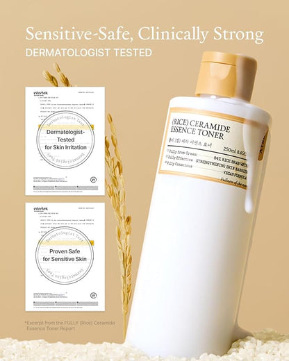 FULLY Rice Ceramide Essence Toner – Milky Korean Toner for Glass Skin, Hydrating Rice Water & Ceramide Formula for Moisture Barrier, Dewy Glow, Fragrance-Free, Vegan & Dermatologist Tested, 8.45 fl.oz