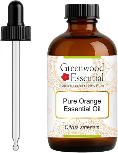 Greenwood Essential Pure Orange Essential Oil (Citrus sinensis) with Glass Dropper Steam Distilled 120ml (4 oz)
