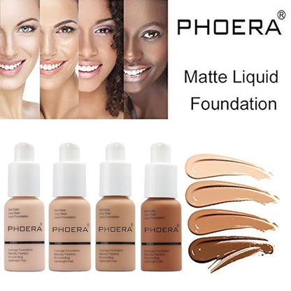 PHOERA 2 Pack Flawless Soft Matte Liquid Foundation, 24 HR Oil Control Concealer Makeup, Full Coverage Foundation for Women and Girls (105 Sand)