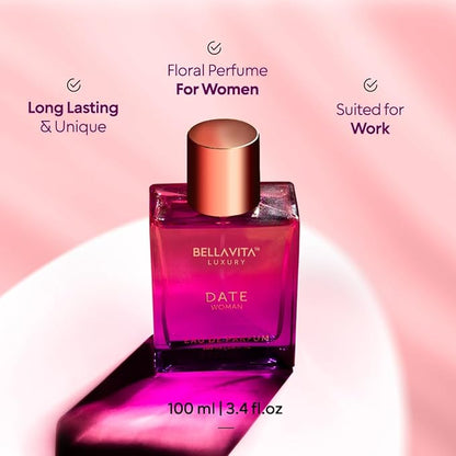 Bella Vita Luxury Date Perfume for Women | Eau De Parfum for Women | Pink Pepper, Red Fruit & Jasmine | Fruity and Floral Long-Lasting EDP Fragrance Scent | 100 ML (3.34 FL. OZ.)