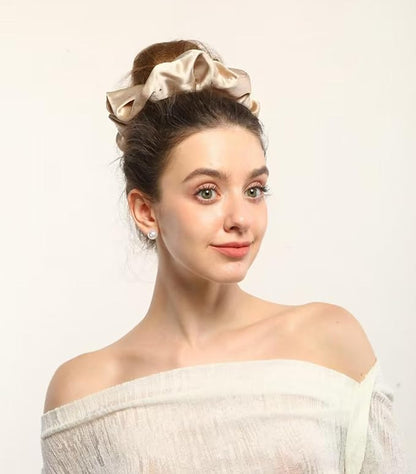 100% Mulberry Silk Scrunchies for Women Ponytail Holders – Plus Rhinestone-Embellished Design for Curly, No Damage Hair Ties for Curly, Thick, and Thin - Hair Accessories for Women (Champagne)