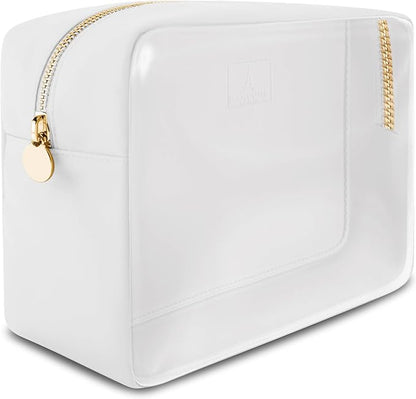 DANCOUR Clear Large Makeup Bag Travel Cosmetic Pouch TSA-Approved Transparent Toiletry Organizer Storage Case (White)