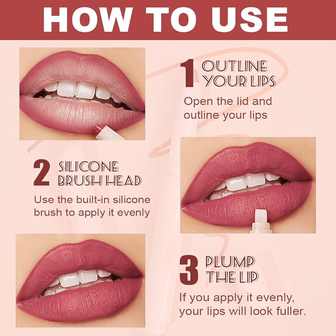 SUAKE Plump Matt Lipstick Lipliner Pencil Pack,Waterproof Crayon with Silicone Smudger for Define Contours & Sculpting Lip, Longwear Moisture Smooth Creamy Formula for Lip Makeup (02# Press)